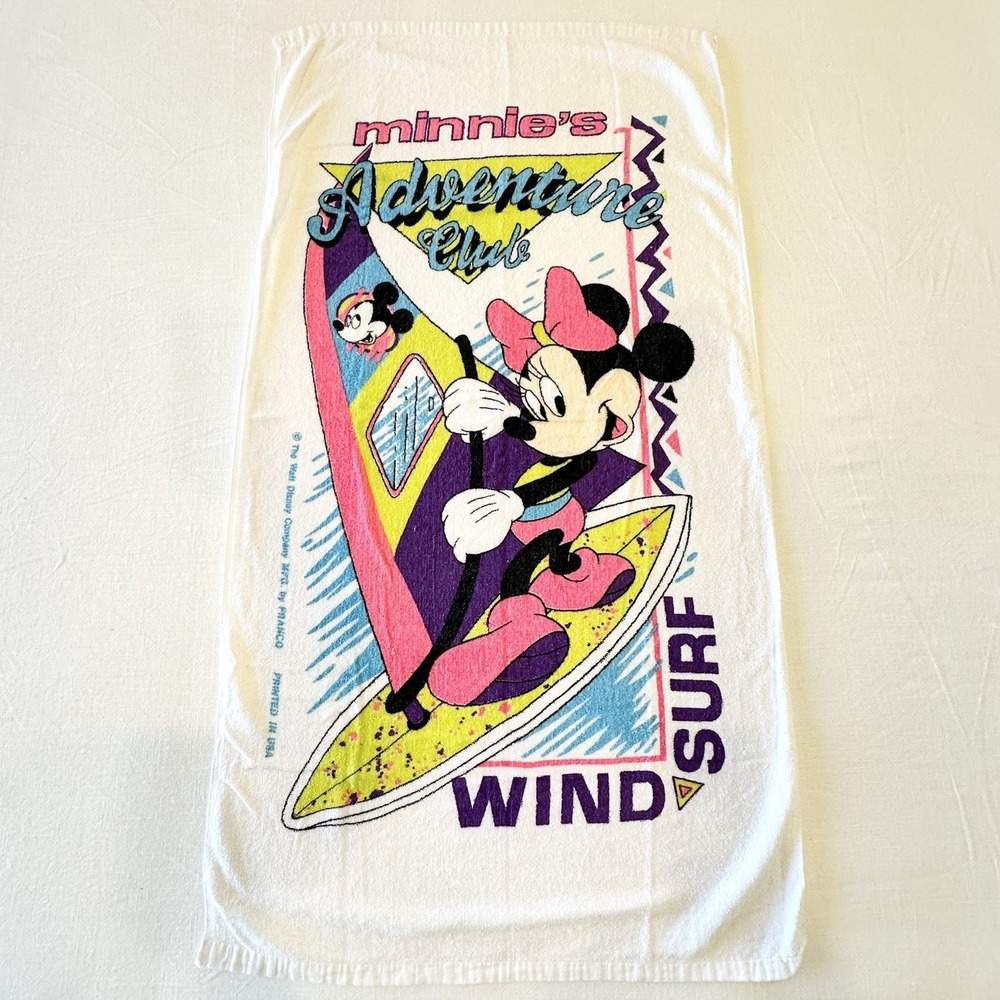 Vintage Disney Minnie Mouse Beach Towel Minnie's Adventure Club Surf Franco READ